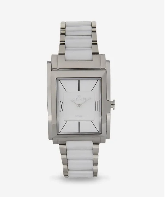 Swiss Quartz Men's Rectangular Ceramic & Stainless Steel Dress Watch