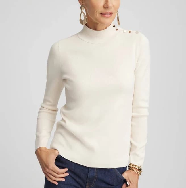 Chico's Women's Ecovero Button Mock Neck Sweater