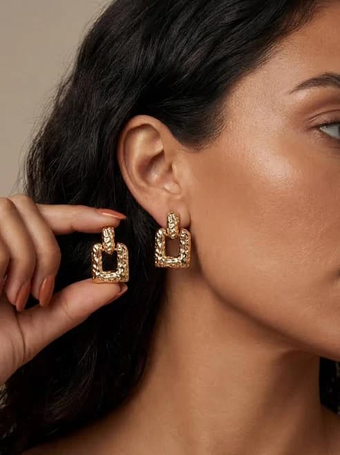 Hammered Gold Geometric Drop Earrings