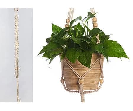 Primitive Planters Woven Plain Cord Brown Beaded Hangers - 42"