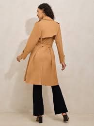 Buy Women's Brown Double Breasted Trench Coat With Flap Detail Online | Showoffff