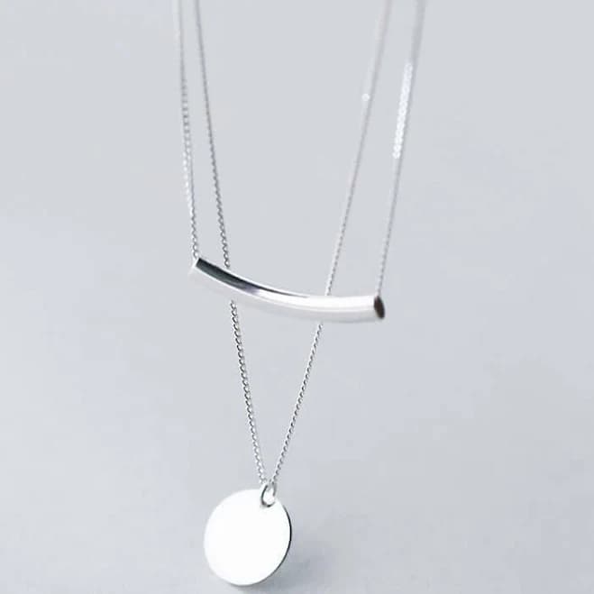 Layered Disc Pendant Choker Necklace for Women 925 Sterling Silver-Tone,Gold-Tone Dainty Full Moon Circle Coin Collar Two-Double Chain Fashion Y Jewelry Best Box Birthday Wedding (Silvery)