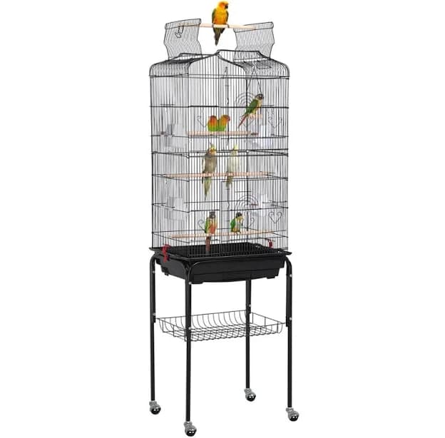 Renwick 64" Rolling Metal Birdcage with Slide-Out Tray and Open Top
