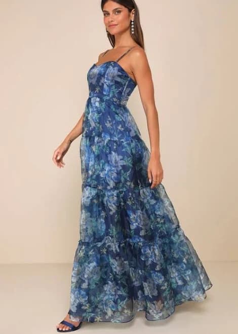 Lulus Floral Organza Tiered Maxi Dress