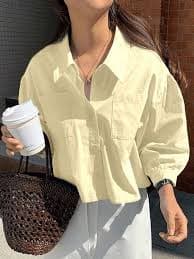 Jouncy Women's Solid Color Loose Short Casual Long Sleeve Shirt, For Summer | SHEIN USA