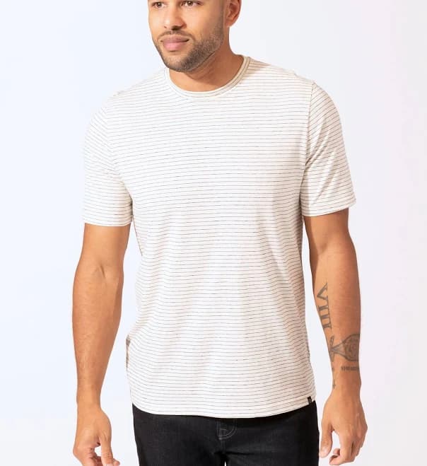 threads 4 thought Men's Stripe Triblend Jersey Crew Neck Tee