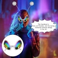 Ainiv 4PCS Halloween Alien Costume, Alien Antenna Headband Rainbow Lens Sunglasses, Martian Antenna Metallic Gloves Novelty Costume Party Favors Accessories for Adult Kids Halloween : Amazon.sg: Fashion