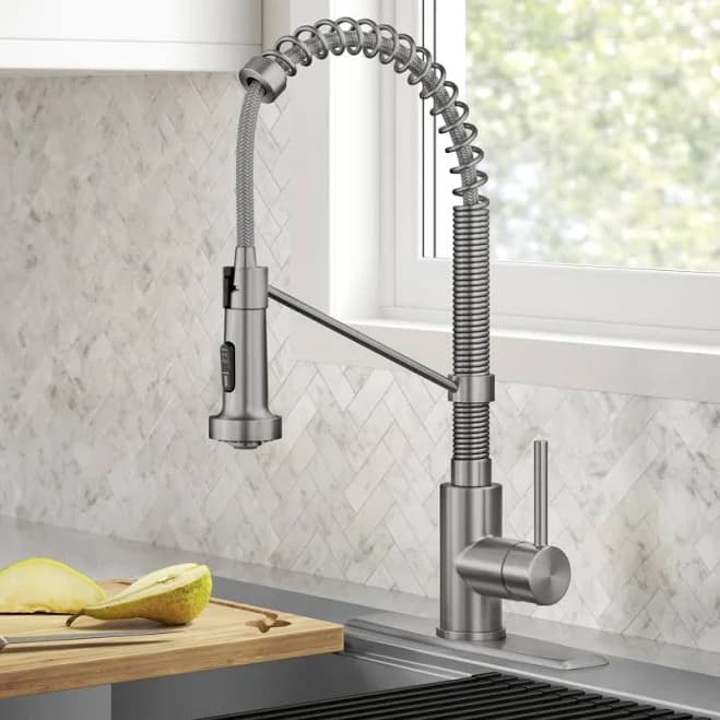 Kraus Bolden Spot-Free Stainless Steel Single Handle Pull-Down Kitchen Faucet with Sprayer