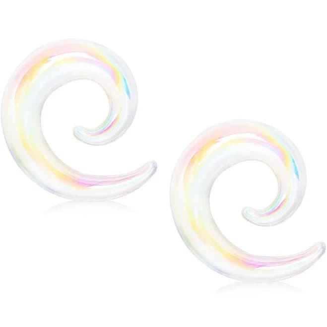 Handcrafted Iridescent Glass Spiral Taper Plugs
