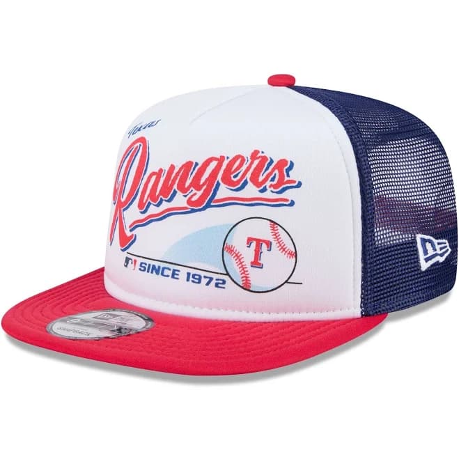 New Era Men's Texas Rangers Retro Script Trucker Cap