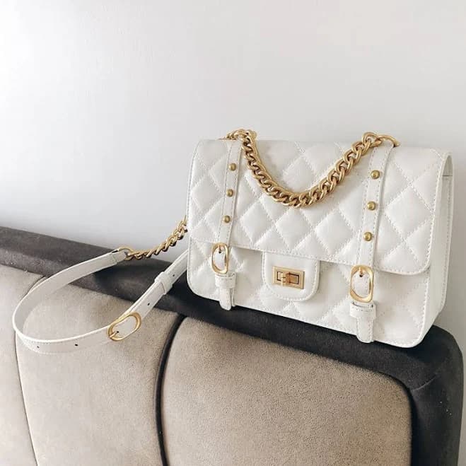 Quilted Leather Flap Bag with Chain