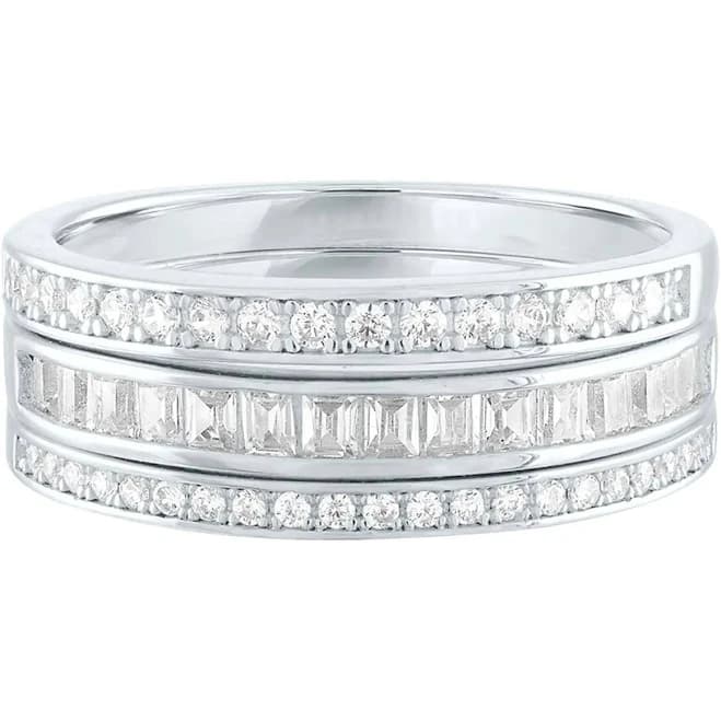 Sterling Silver Lab Created White Sapphire Three-Piece Stack Ring Set