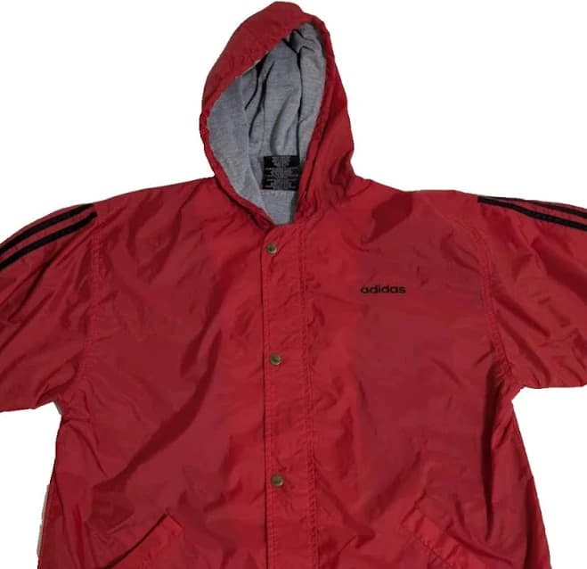 Vtg Adidas Jacket Mens Small Red Hooded Windbreaker Soccer Jefferson