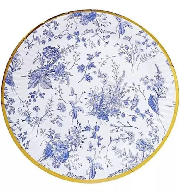 WRAPAHOLIC 25Pcs Floral Paper Plates - 9 Inch Blue White Porcelain Disposable Plates Decorative Dinner Plates for Party Tableware Supplies Table Decor