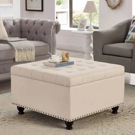 Noble House Horizon Upholstered Modern Square Storage Ottoman