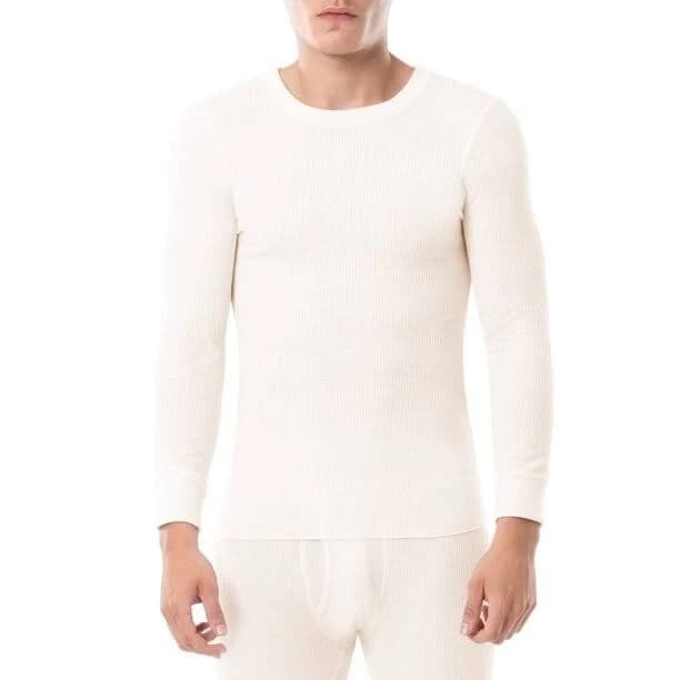 Fruit Of The Loom Men's Waffle Baselayer Crew Neck Thermal Top Beige