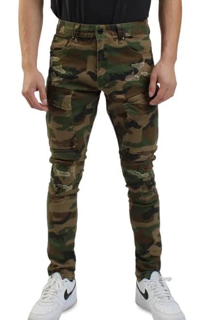 Smoke Rise Men's Distressed Utility Cargo Jeans