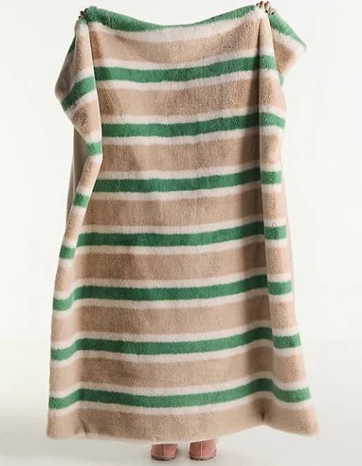 Printed Faux Fur Throw Blanket by Maeve in Green, Size: 50" x 70" at Anthropologie