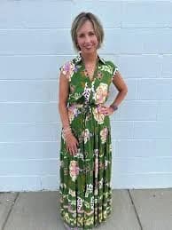 Olive Floral Tiered Maxi Dress