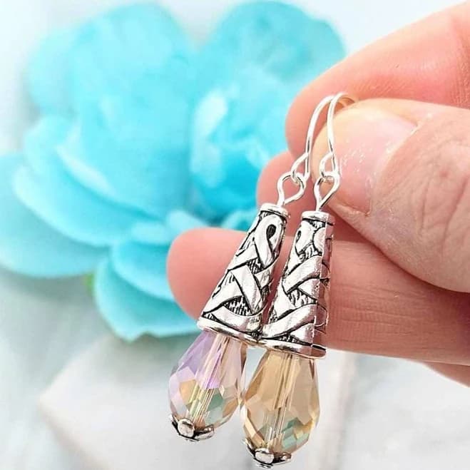 Sterling Silver Teardrop Crystal Dangle Earrings