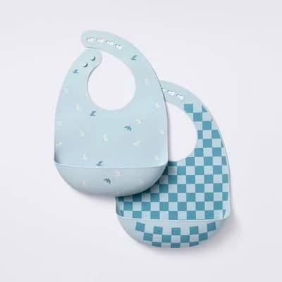 Cloud Island Silicone Bibs 2pk Birds/Checker