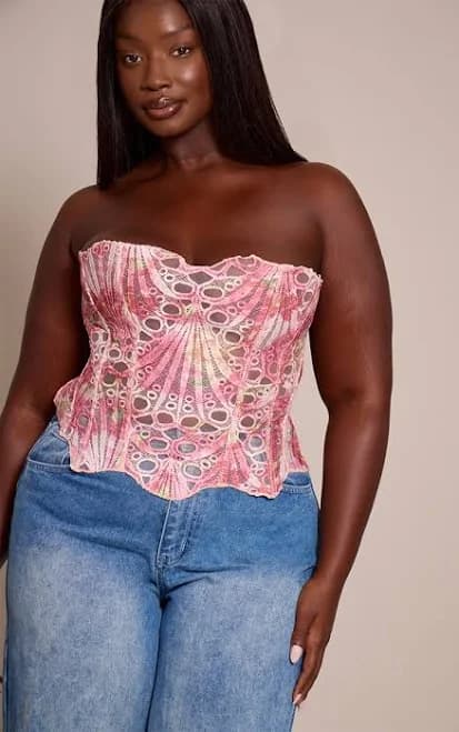 Textured Sheer Floral Lace Corset