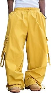 Men's Y2K Baggy Cargo Pants Wide Leg Parachute Pants Hip Hop Sweatpants Elastic Waist Trouser with Pockets Streetwear