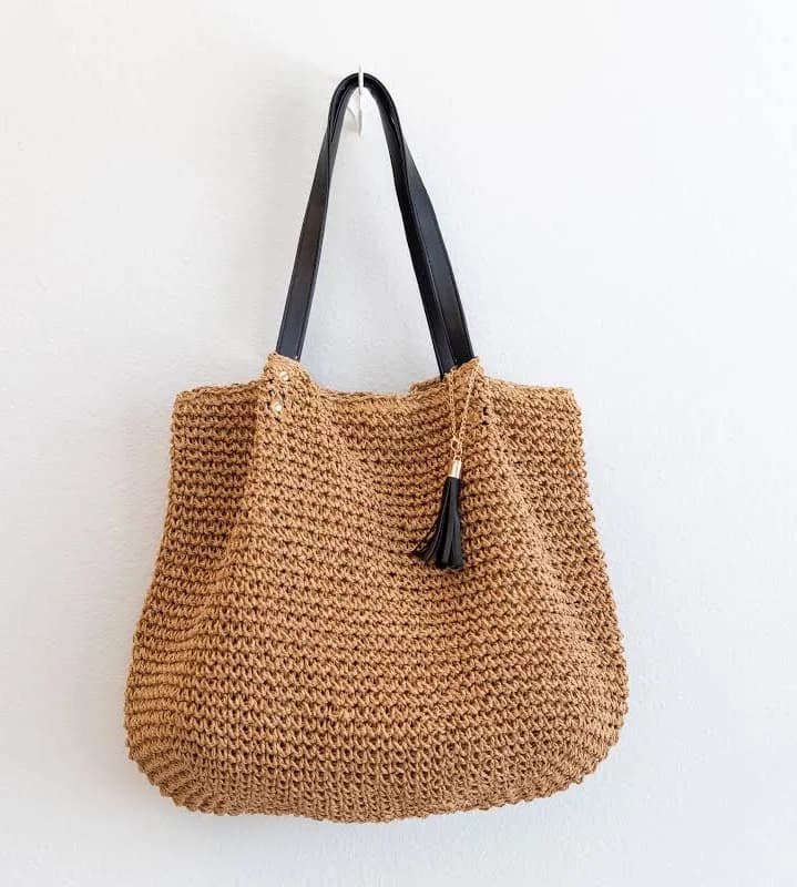 Elena Straw Woven Tote with Leather Straps