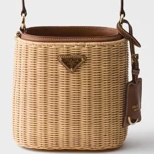 Prada Wicker and Leather Bucket Bag