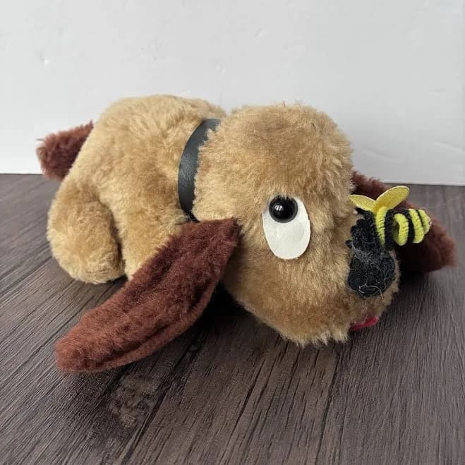 Vtg Gift Co Brown Dog Puppy Plush Bumble Bee Nose Floppy Ears Sad Eyes
