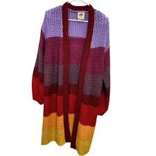 FARM Rio | Sweaters | Farm Rio Patch Twirl Striped Long Rainbow Knit Cardigan Size Ml Boho Oversized | Poshmark