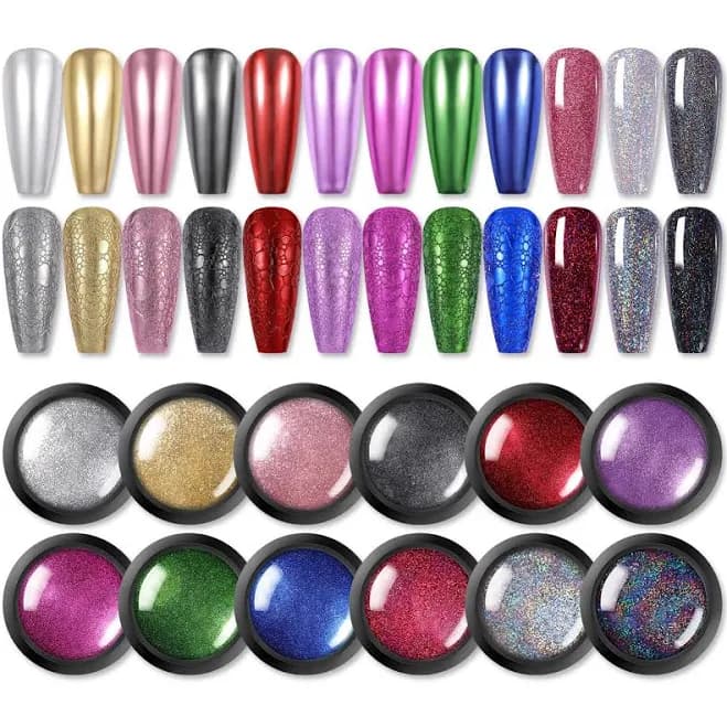 12 Colors Nail Chrome Powder Kit