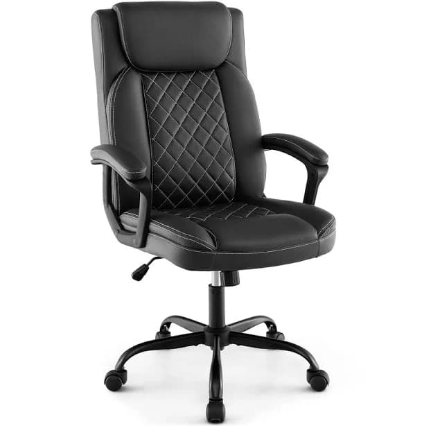 Costway Swivel Office Chair with Padded Armrests and Rolling Metal Base