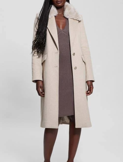 GUESS Women's Nancy Fit Wool-Blend Coat with Removable Faux Fur