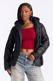 City Nights Faux Leather Puffer Jacket - Black | Fashion Nova