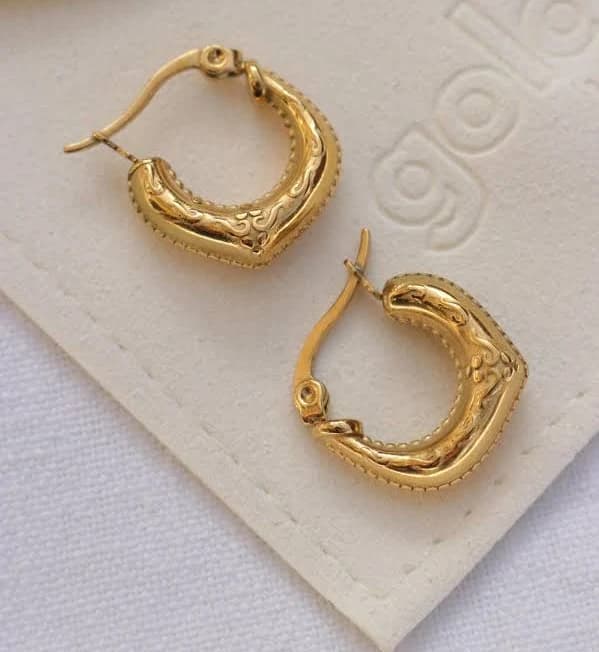 Vintage Boho Textured Gold Hoop Earrings