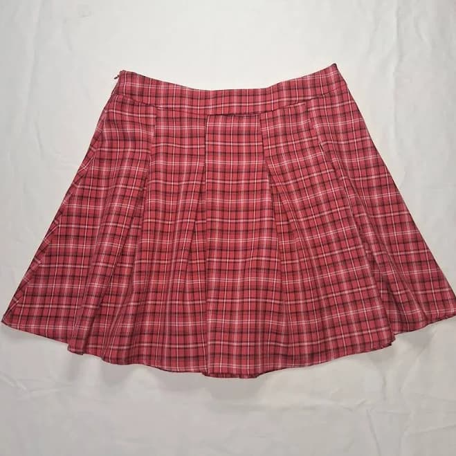Pleated Mini Skirts for Women Plaid Lingerie Skirt Y2k Skirt Black Red S