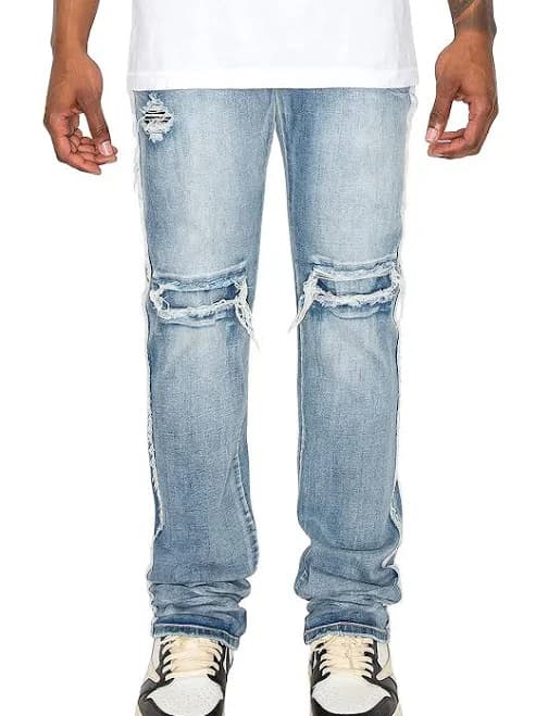 Men's Stacked Fit Raw Edge Distressed Denim Jeans