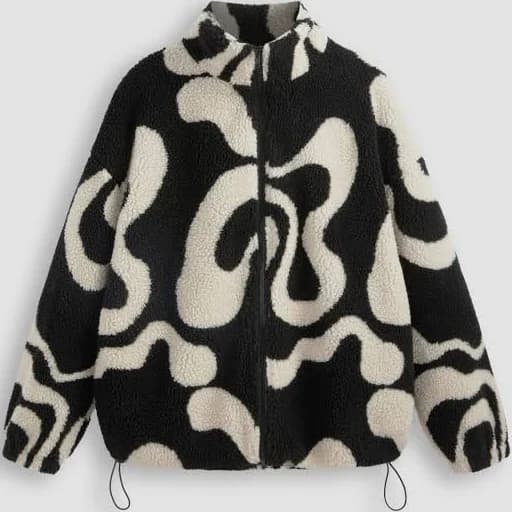 CIDER Oversized Printed Sherpa Fleece Zip-Up Jacket Womens School