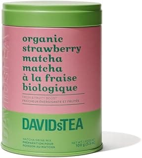 DAVIDsTEA Organic Strawberry Matcha – Green Tea Powder with Refreshing Strawberry Essence – Medium Caffeine – 100g Iconic Tin – A Juicy, Unique Twist on Traditional Matcha for Iced or Hot Drinks