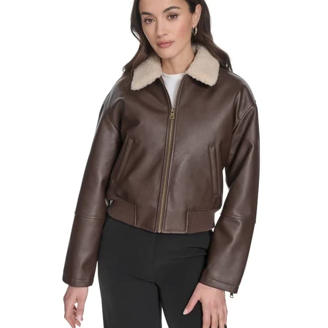 Levi's Women's Faux Leather Bomber Jacket with Sherpa Collar