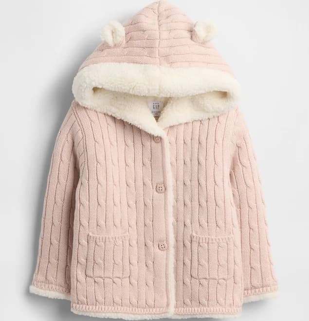 Gap Baby Sherpa-Lined Cable-Knit Bear Cardigan