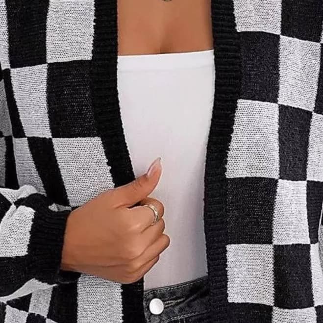 Knit Checkerboard Cardigan