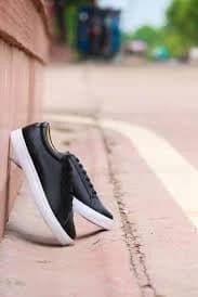 Men's Casual Black Shoe With White Sole Laces Designed by Cotton Cool