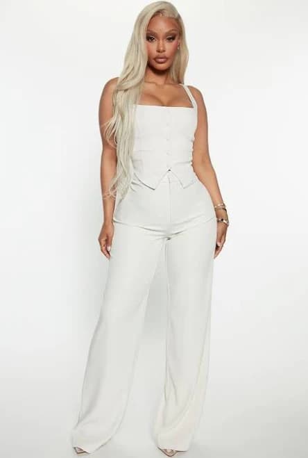 Fashion Nova Sleeveless Twill Blazer and Wide Leg Pant Set