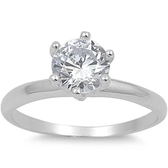 Clear Cz Polished Solitaire Simple Ring .925 Sterling Silver Band
