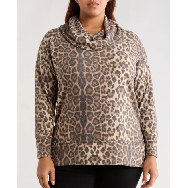 Loveappella Women's Animal Spot Hacci Knit Cowl Neck Tunic