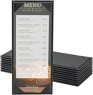 10 Pack 1 View Menu Holder Menu Covers 4.25" x 11" | 10 Pack Black Leather Menu Sleeves Book Style for Restaurant Coffee Bars Wine List (1 View, 10 Pack)