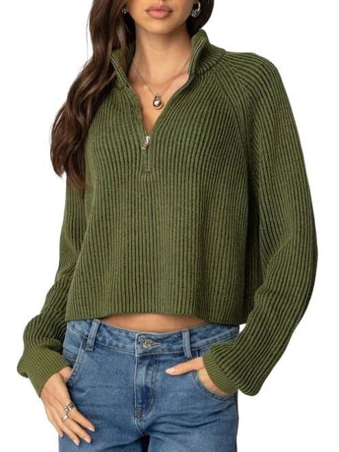Edikted Women's Cropped Rib Knit Sweater