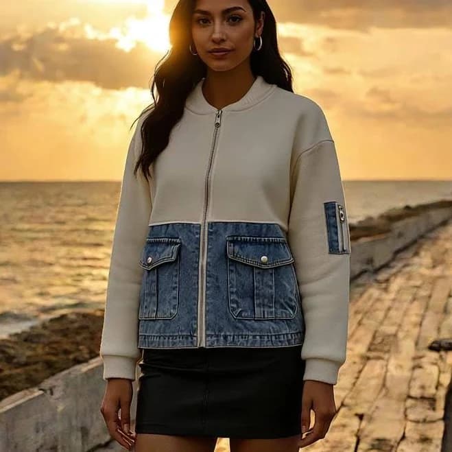 Women's Faux Sherpa Patchwork Denim Jacket